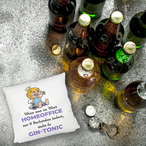 Engel Kissen mit Spruch - Homeoffice klingt ähnlich wie Gin-Tonic