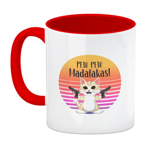 PEW PEW Madafakas Kaffeebecher mit lustigem Katzen Motiv