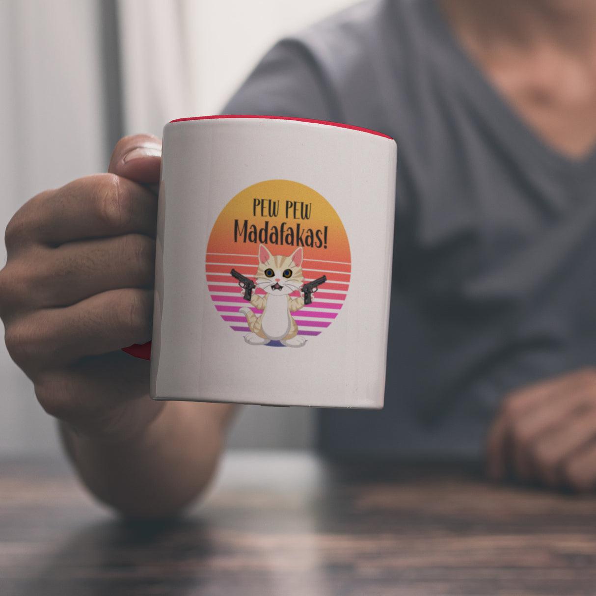 PEW PEW Madafakas Kaffeebecher mit lustigem Katzen Motiv