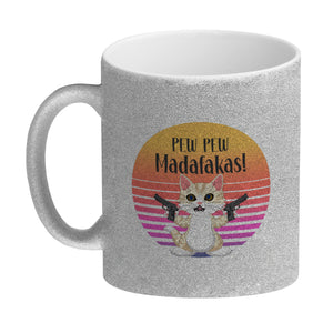 PEW PEW Madafakas Kaffeebecher mit lustigem Katzen Motiv