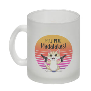PEW PEW Madafakas Kaffeebecher mit lustigem Katzen Motiv