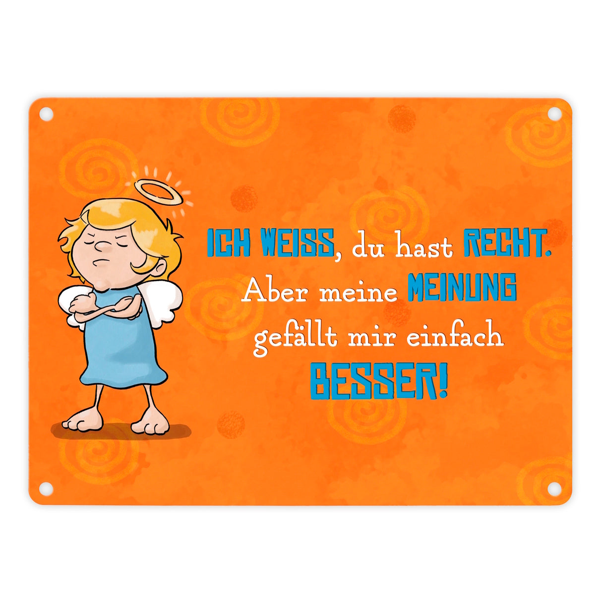 Engel Metallschild in 15x20 cm mit Spruch- Ich spreche Ironie mit Sarkasmus-Akzent