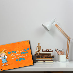 Engel Metallschild in 15x20 cm mit Spruch- Ich spreche Ironie mit Sarkasmus-Akzent