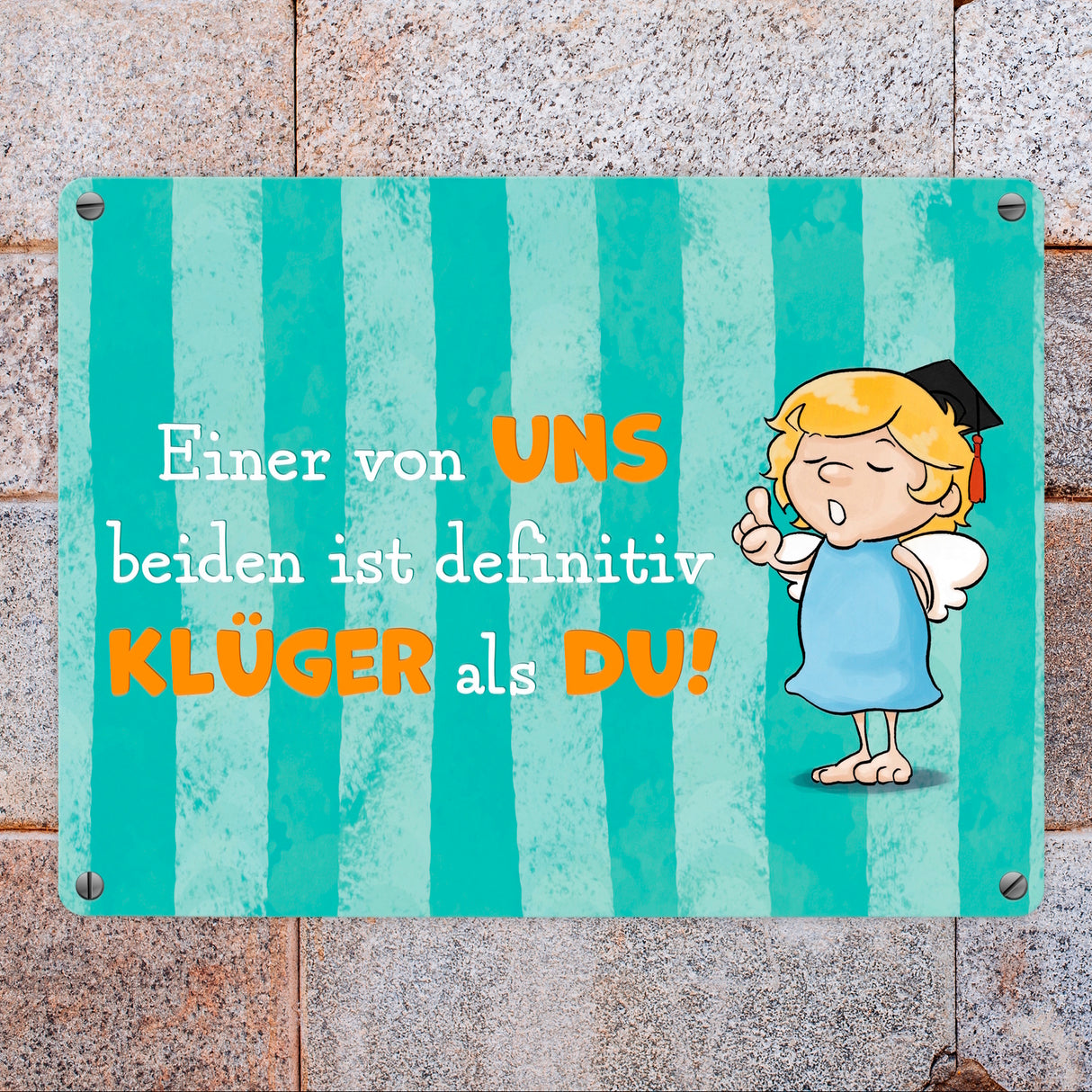 Engel Metallschild in 15x20 cm mit Spruch- Ich spreche Ironie mit Sarkasmus-Akzent