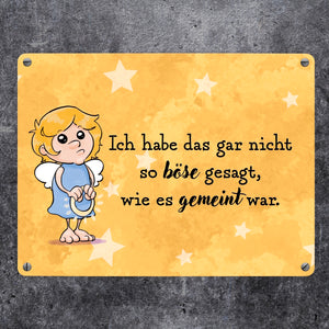 Engel Metallschild in 15x20 cm mit Spruch- Ich spreche Ironie mit Sarkasmus-Akzent
