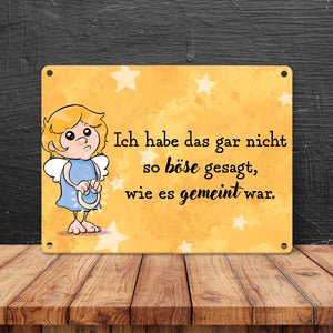 Engel Metallschild in 15x20 cm mit Spruch- Ich spreche Ironie mit Sarkasmus-Akzent