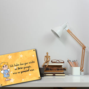 Engel Metallschild in 15x20 cm mit Spruch- Ich spreche Ironie mit Sarkasmus-Akzent
