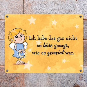 Engel Metallschild in 15x20 cm mit Spruch- Ich spreche Ironie mit Sarkasmus-Akzent