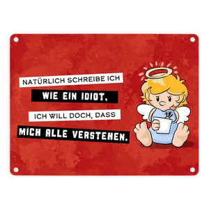 Engel Metallschild in 15x20 cm mit Spruch- Ich spreche Ironie mit Sarkasmus-Akzent