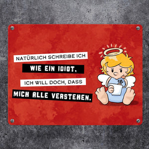Engel Metallschild in 15x20 cm mit Spruch- Ich spreche Ironie mit Sarkasmus-Akzent