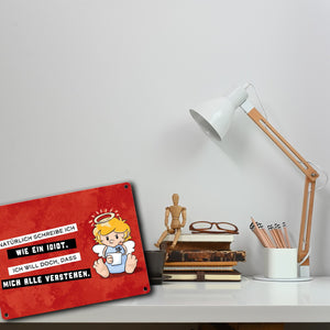 Engel Metallschild in 15x20 cm mit Spruch- Ich spreche Ironie mit Sarkasmus-Akzent