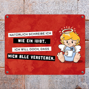 Engel Metallschild in 15x20 cm mit Spruch- Ich spreche Ironie mit Sarkasmus-Akzent
