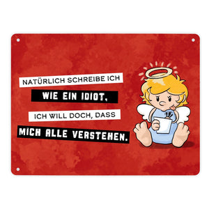 Engel Metallschild in 15x20 cm mit Spruch- Ich spreche Ironie mit Sarkasmus-Akzent