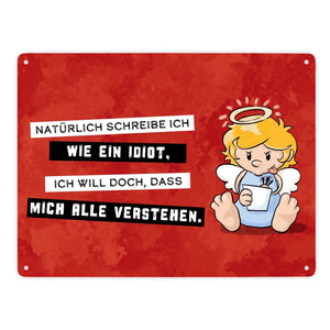 Engel Metallschild in 15x20 cm mit Spruch- Ich spreche Ironie mit Sarkasmus-Akzent