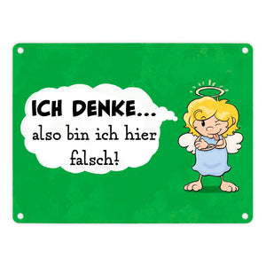 Engel Metallschild in 15x20 cm mit Spruch- Ich spreche Ironie mit Sarkasmus-Akzent