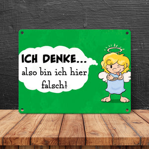 Engel Metallschild in 15x20 cm mit Spruch- Ich spreche Ironie mit Sarkasmus-Akzent