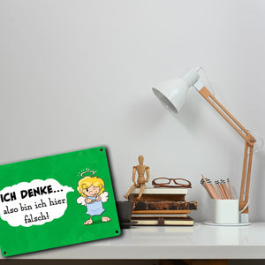 Engel Metallschild in 15x20 cm mit Spruch- Ich spreche Ironie mit Sarkasmus-Akzent
