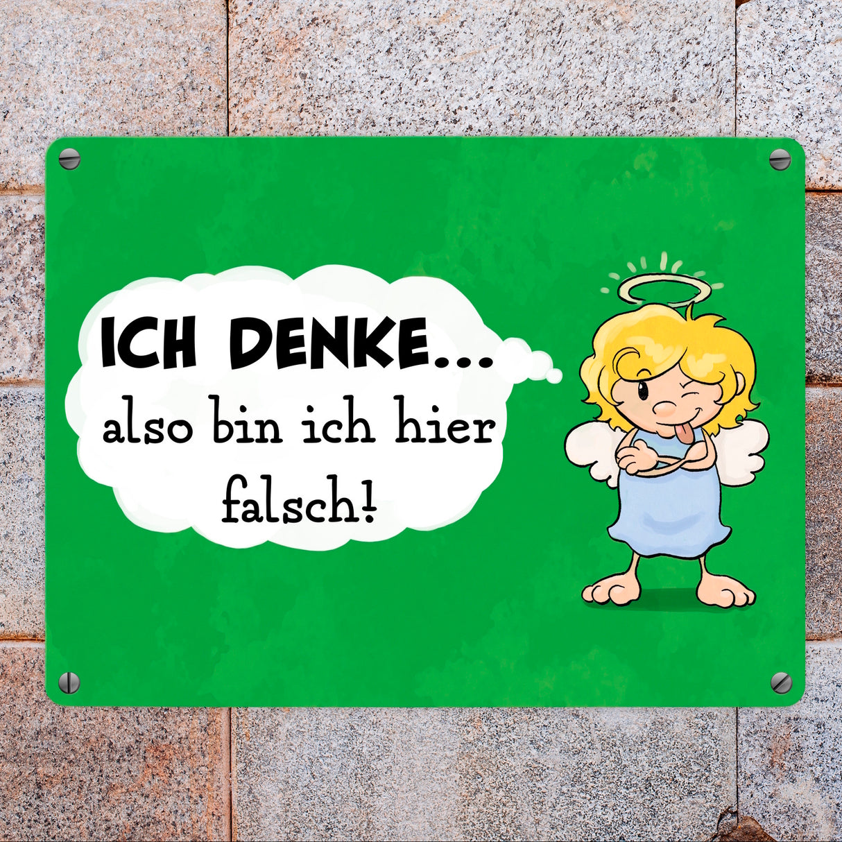 Engel Metallschild in 15x20 cm mit Spruch- Ich spreche Ironie mit Sarkasmus-Akzent