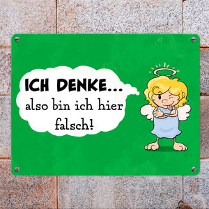 Engel Metallschild in 15x20 cm mit Spruch- Ich spreche Ironie mit Sarkasmus-Akzent