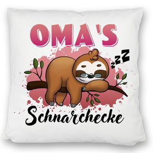 Faultier Kissen mit Spruch Oma's Schnarchecke