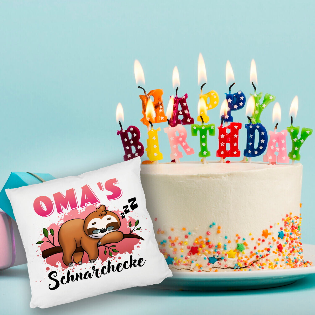 Faultier Kissen mit Spruch Oma's Schnarchecke