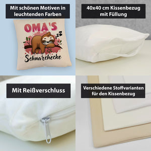 Faultier Kissen mit Spruch Oma's Schnarchecke