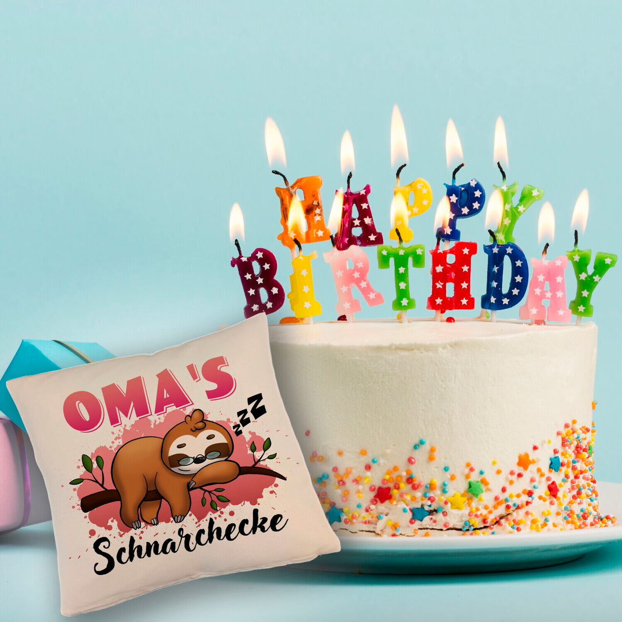 Faultier Kissen mit Spruch Oma's Schnarchecke