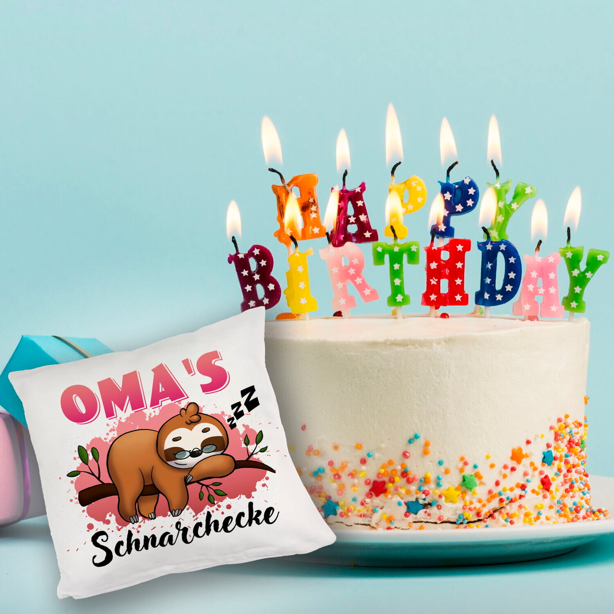 Faultier Kissen mit Spruch Oma's Schnarchecke