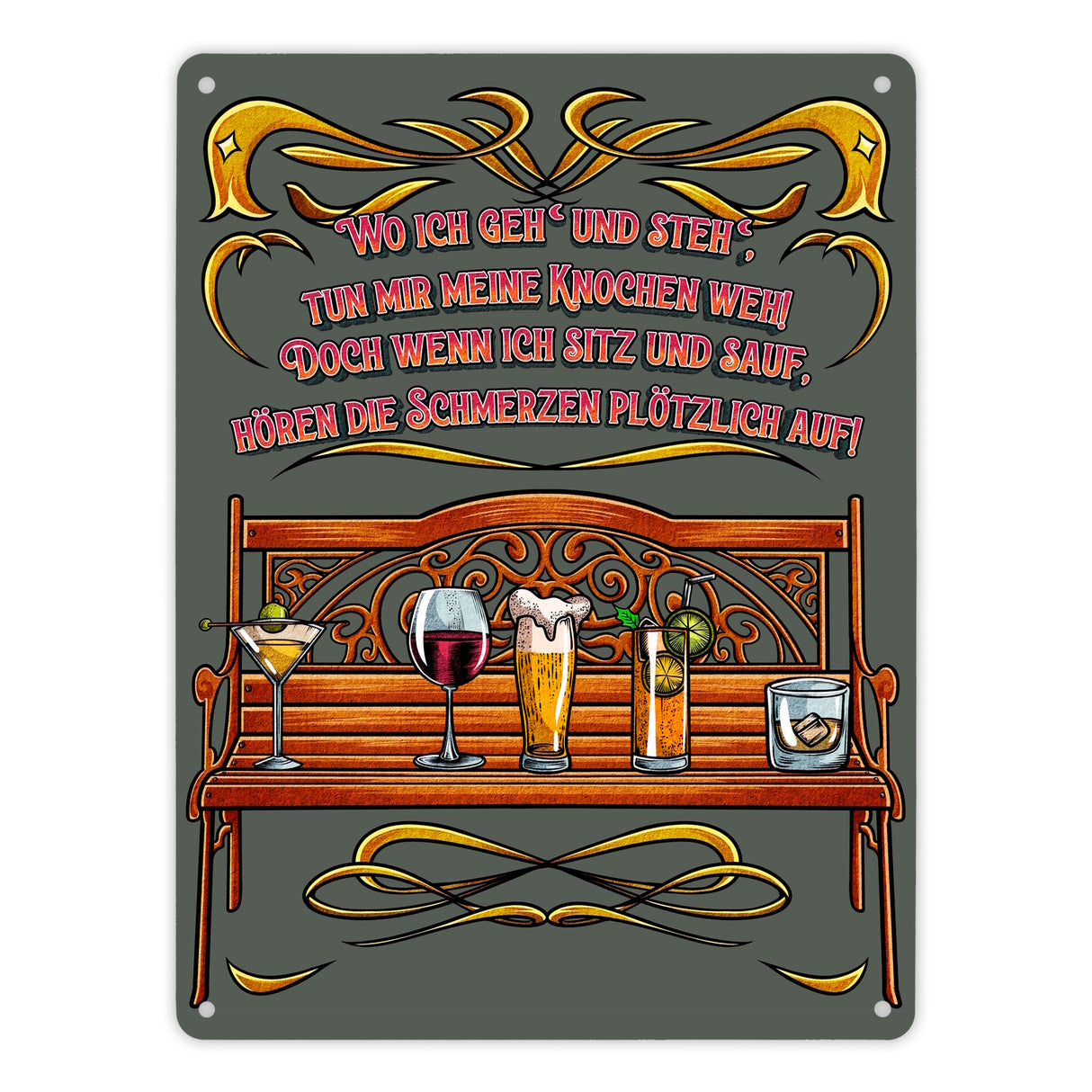 Alkohol ist die beste Medizin Metallschild in 15x20 cm mit Spruch