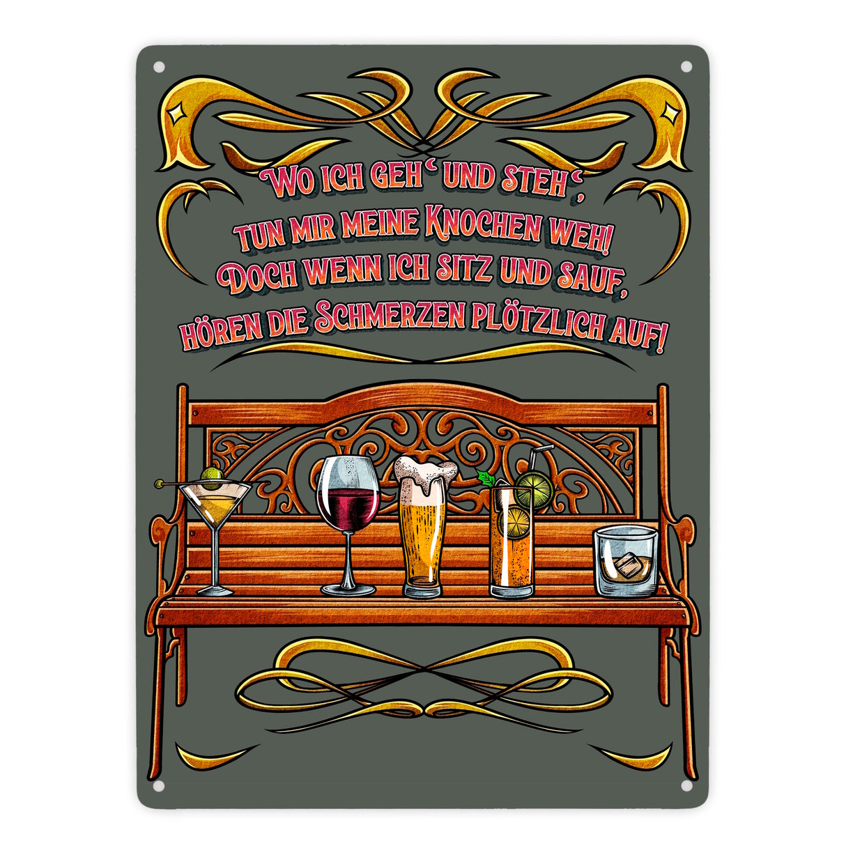 Alkohol ist die beste Medizin Metallschild in 15x20 cm mit Spruch