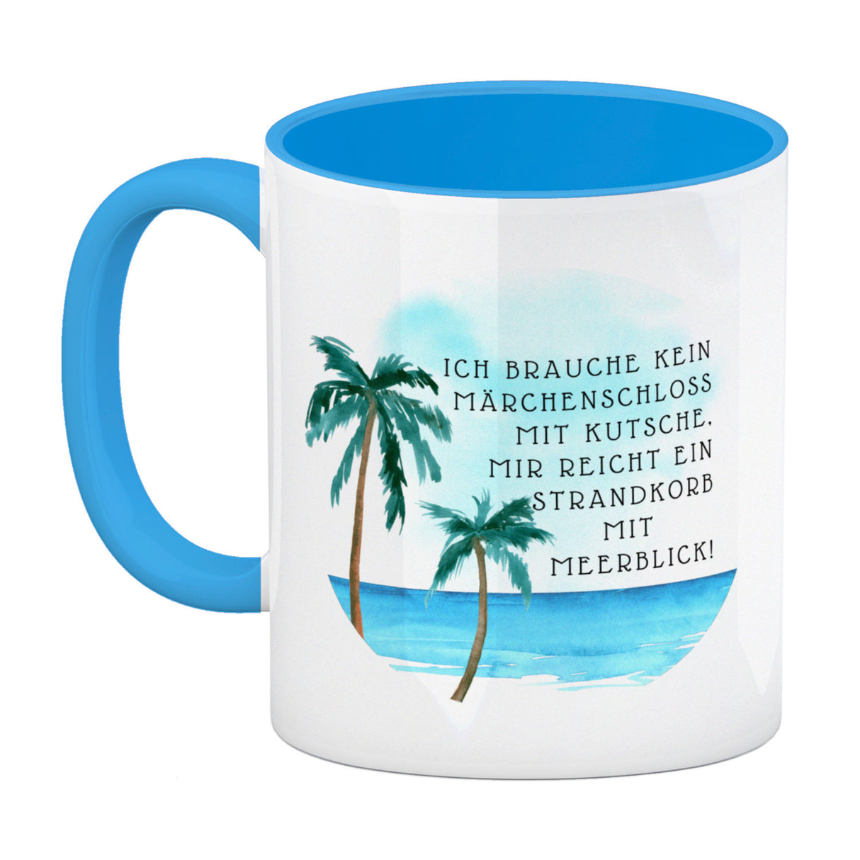 Strandkorb und Meerblick Kaffeebecher mit Spruch