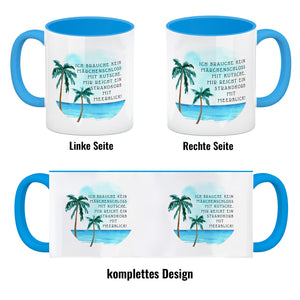 Strandkorb und Meerblick Kaffeebecher mit Spruch