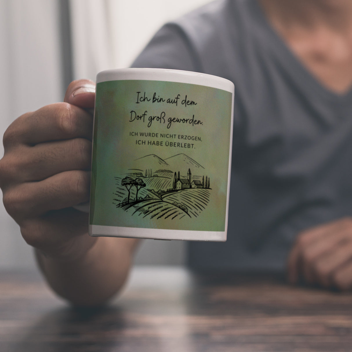Ich bin auf dem Dorf groß geworden Kaffeebecher mit Spruch