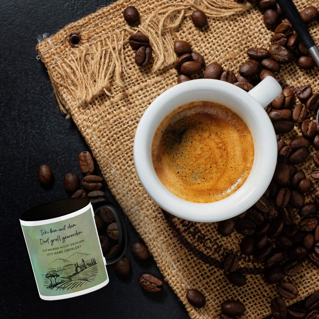 Ich bin auf dem Dorf groß geworden Kaffeebecher mit Spruch