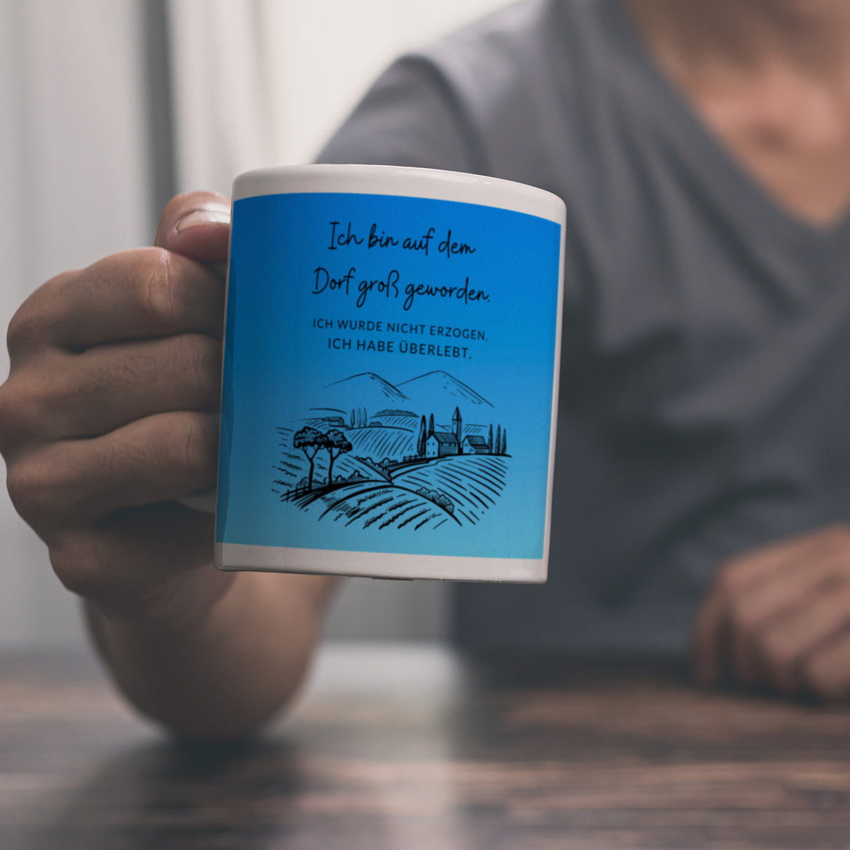 Ich bin auf dem Dorf groß geworden Kaffeebecher mit Spruch