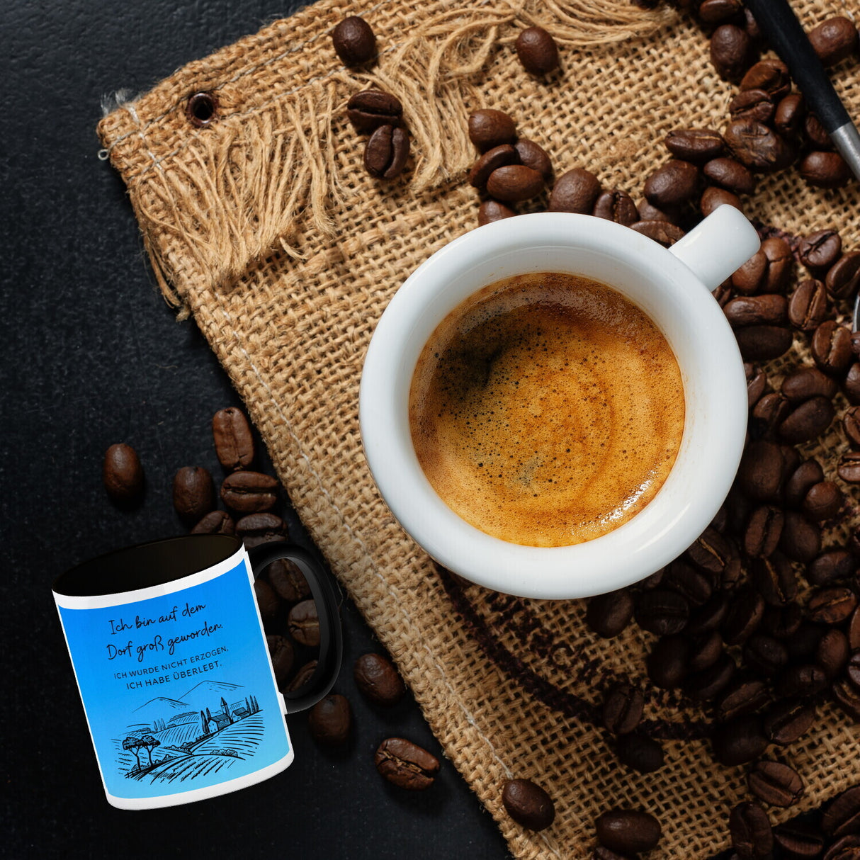 Ich bin auf dem Dorf groß geworden Kaffeebecher mit Spruch