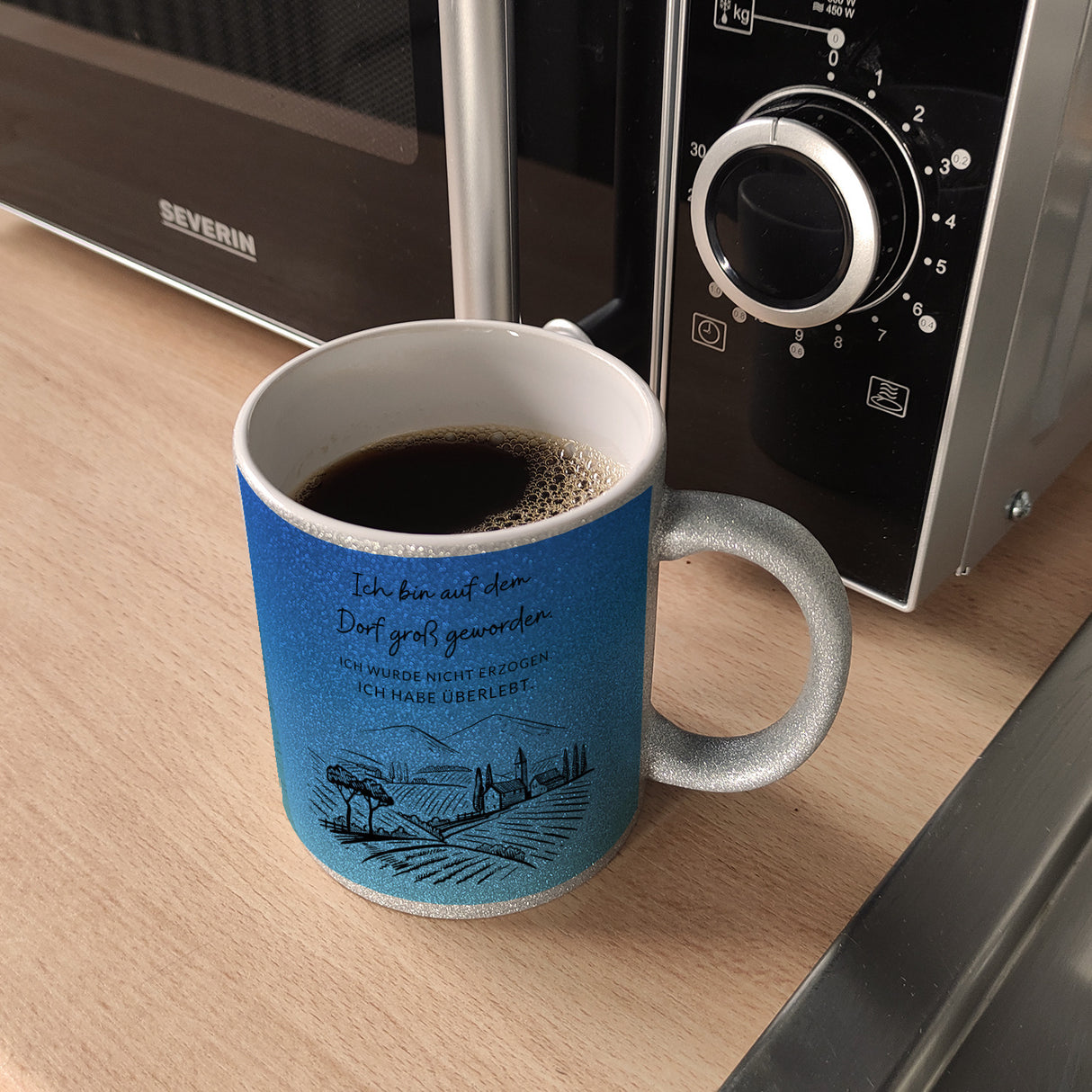 Ich bin auf dem Dorf groß geworden Kaffeebecher mit Spruch