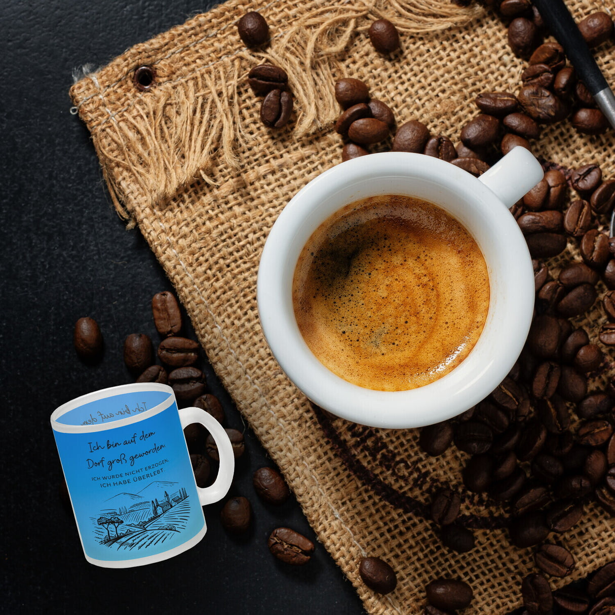 Ich bin auf dem Dorf groß geworden Kaffeebecher mit Spruch