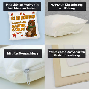 Bär mit Honigtopf im Herbst Kissen mit Spruch