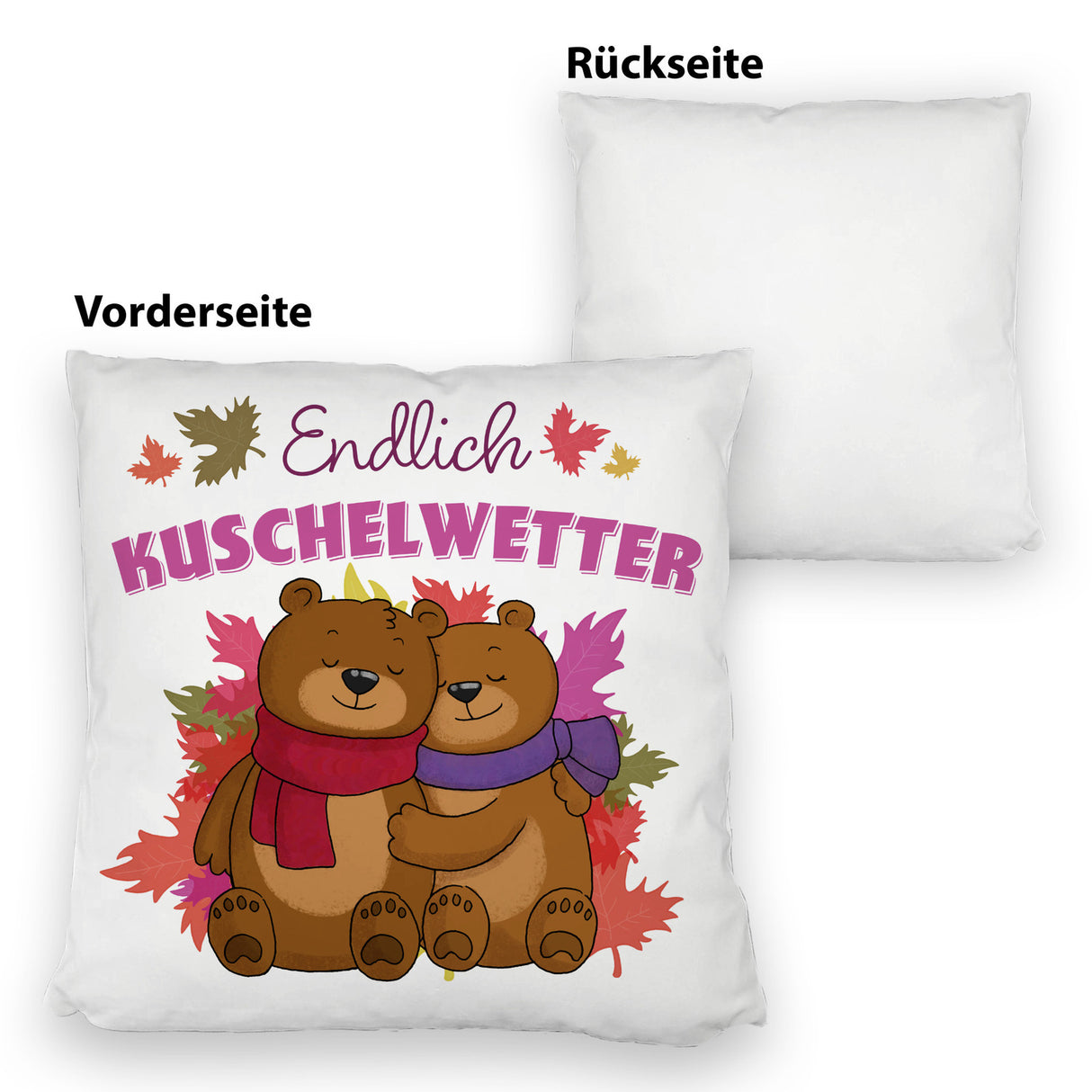 Endlich Kuschelwetter herbstliches Kissen mit Bärenpaar