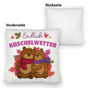 Endlich Kuschelwetter herbstliches Kissen mit Bärenpaar