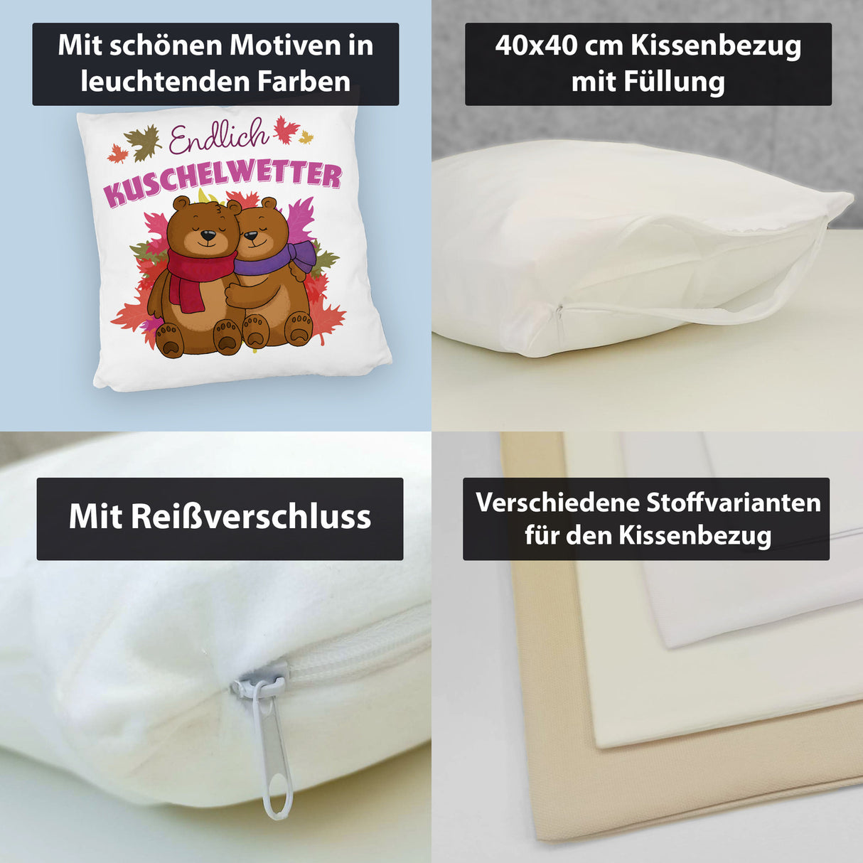 Endlich Kuschelwetter herbstliches Kissen mit Bärenpaar