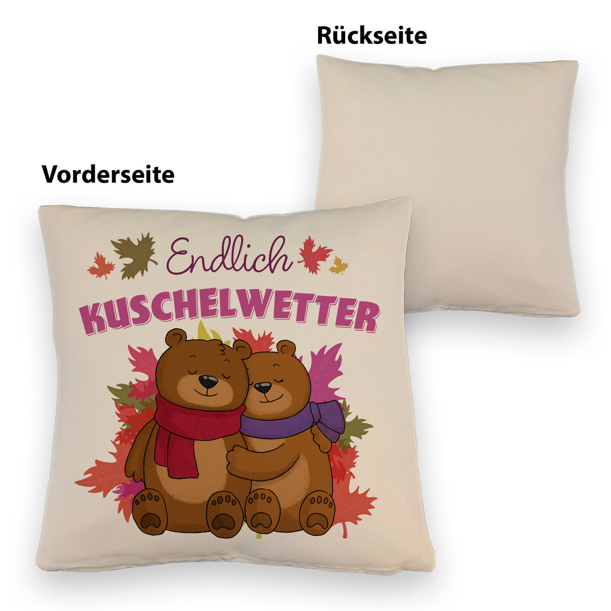 Endlich Kuschelwetter herbstliches Kissen mit Bärenpaar