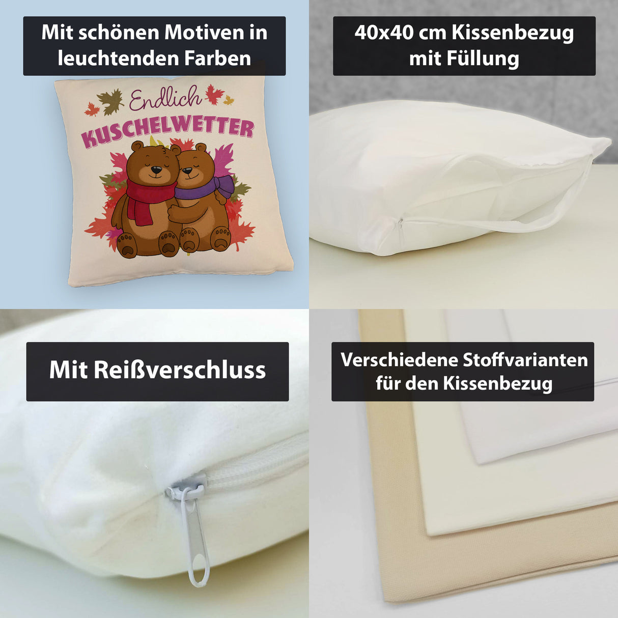 Endlich Kuschelwetter herbstliches Kissen mit Bärenpaar
