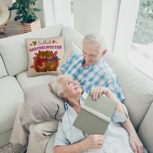Endlich Kuschelwetter herbstliches Kissen mit Bärenpaar