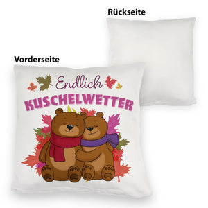 Endlich Kuschelwetter herbstliches Kissen mit Bärenpaar
