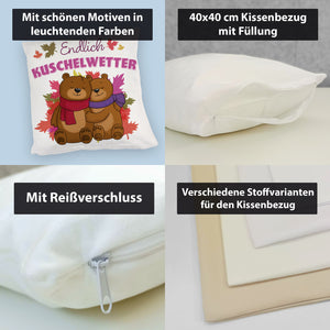 Endlich Kuschelwetter herbstliches Kissen mit Bärenpaar