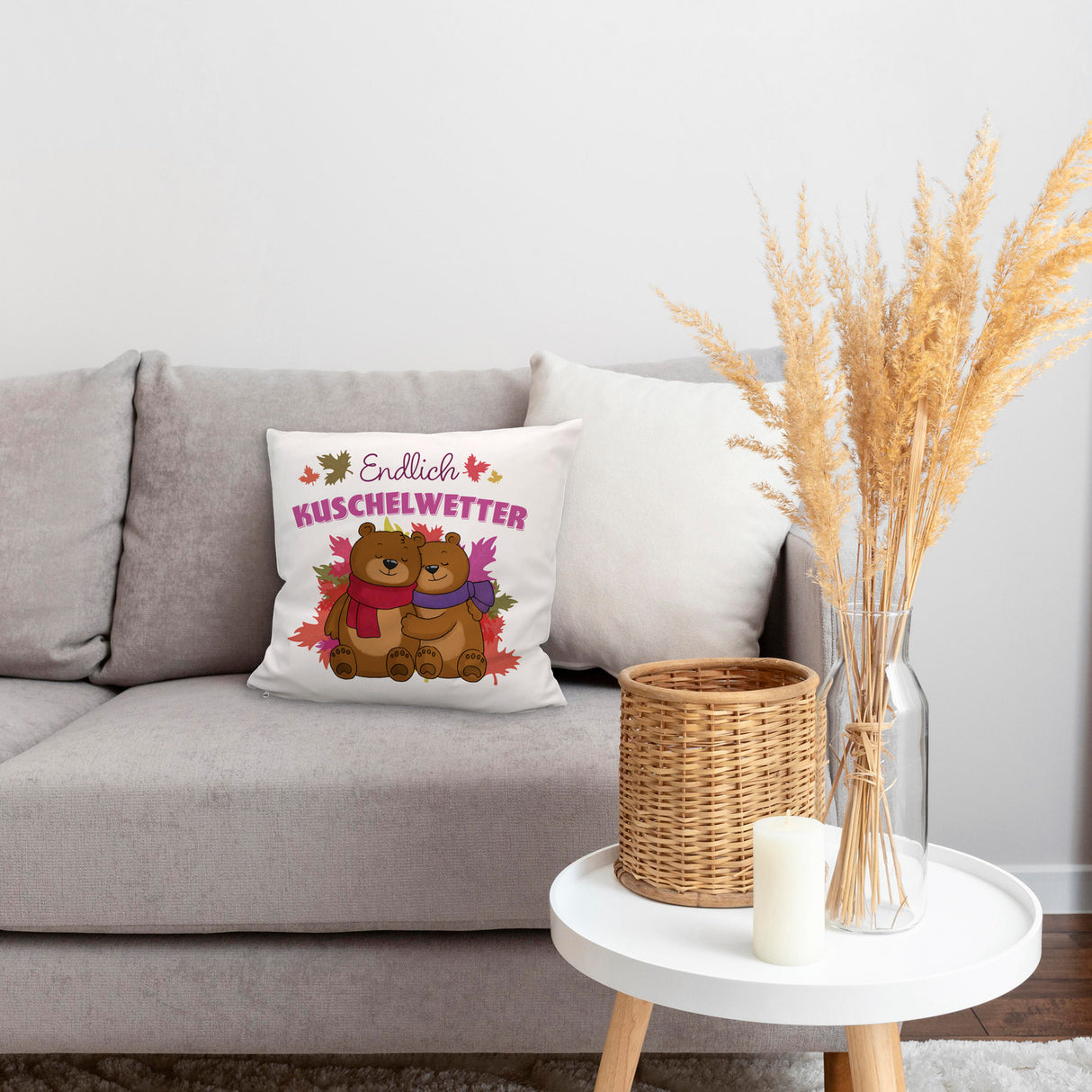 Endlich Kuschelwetter herbstliches Kissen mit Bärenpaar
