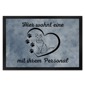Fußmatte in 35x50 cm - Hier wohnt eine Katze mit ihrem Personal