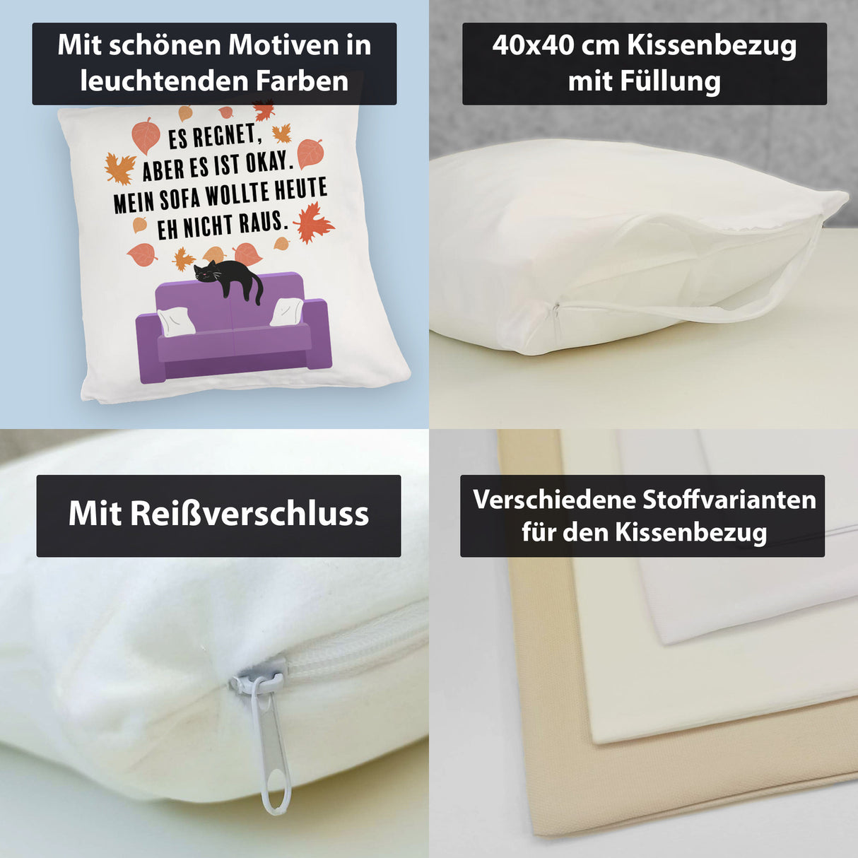 Katzen Kissen mit Spruch Es regnet aber mein Sofa wollte nicht raus